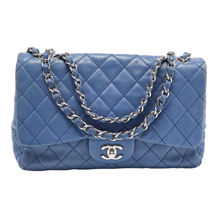 chanel blue quilted caviar leather jumbo classic single flap bag 4929