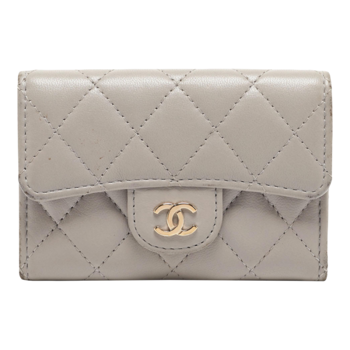 chanel grey quilted leather flap card holder 4969