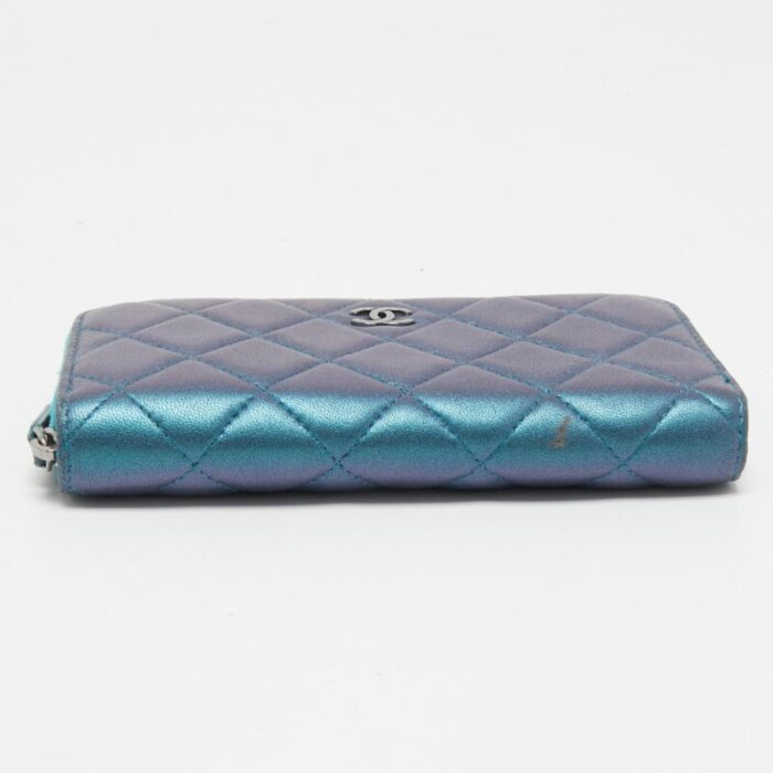 chanel metallic blue quilted leather classic zip wallet 1040