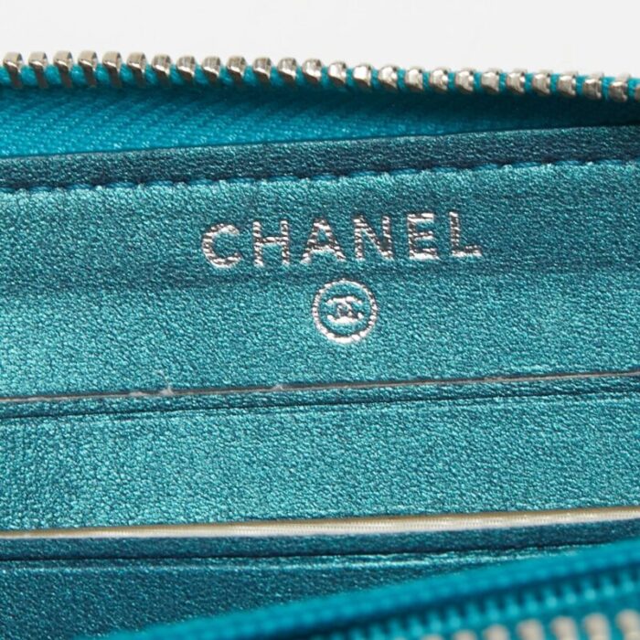 chanel metallic blue quilted leather classic zip wallet 3688