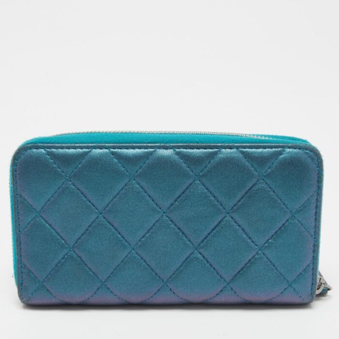 chanel metallic blue quilted leather classic zip wallet 9305