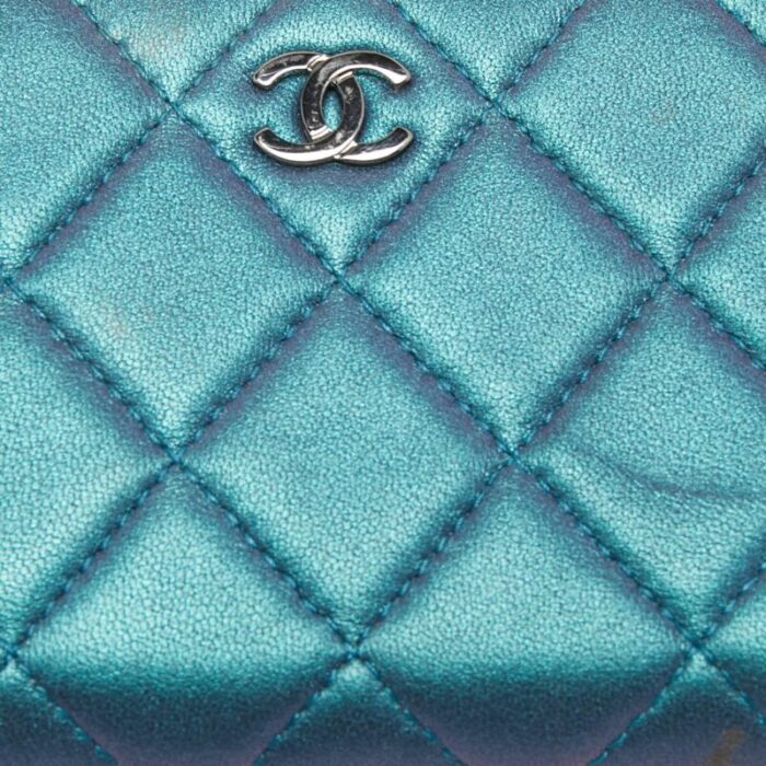 chanel metallic blue quilted leather classic zip wallet 9325