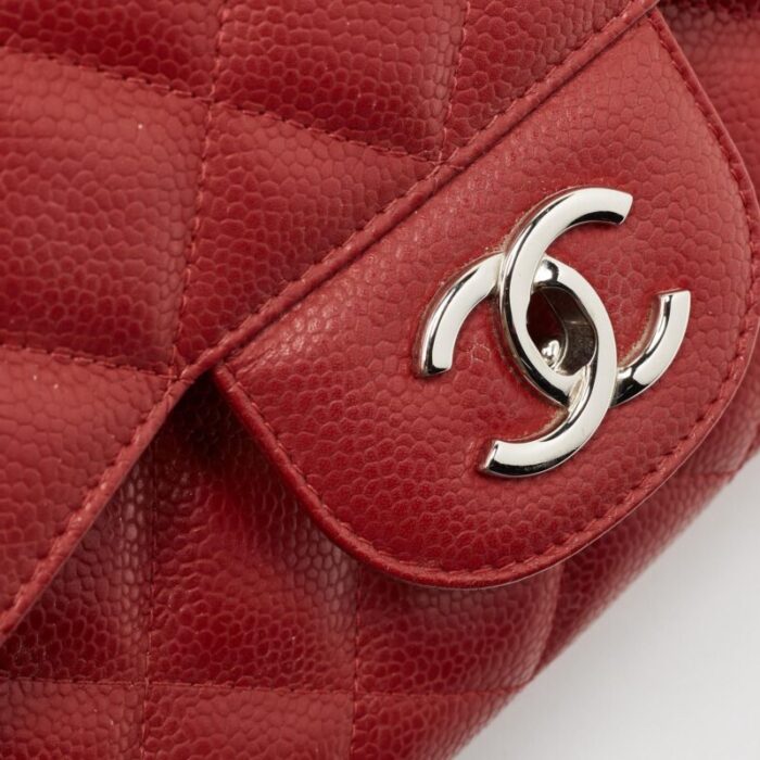 chanel red quilted caviar leather jumbo classic single flap bag 3832