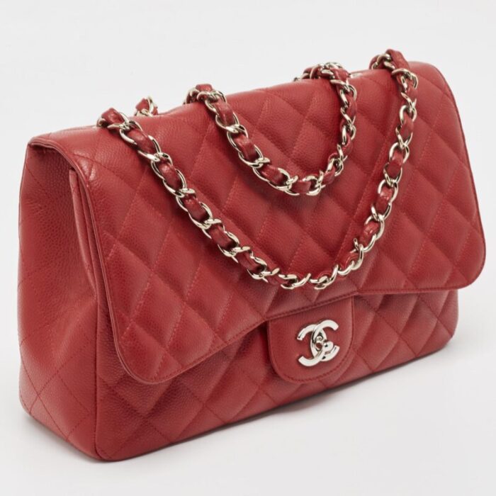 chanel red quilted caviar leather jumbo classic single flap bag 5989