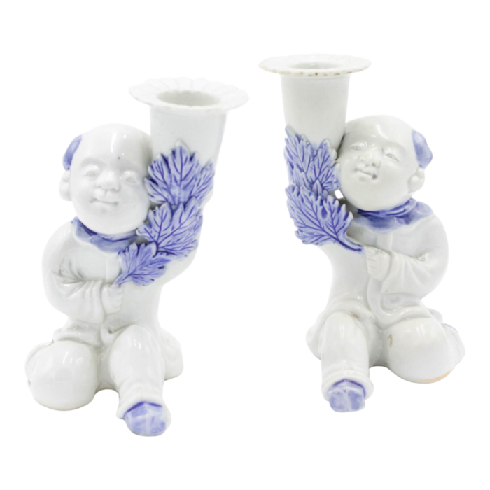 chinese blue and white porcelain figural candlesticks a pair 1547