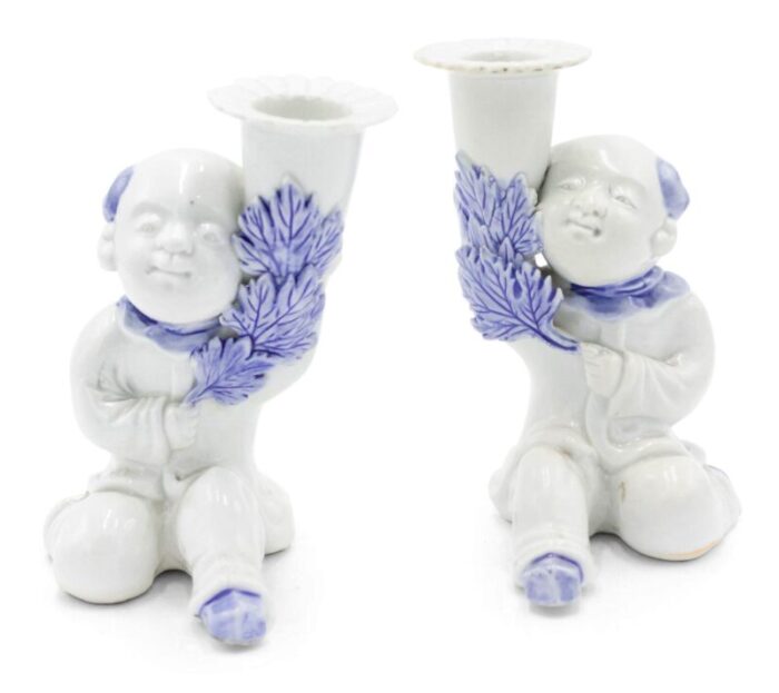 chinese blue and white porcelain figural candlesticks a pair 3418