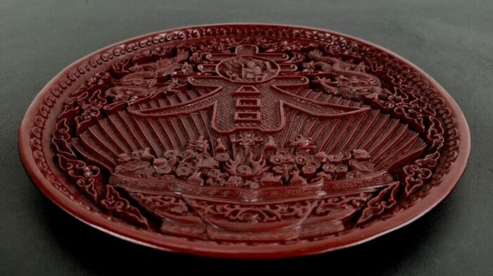 chinese cinnabar shou plate 7696