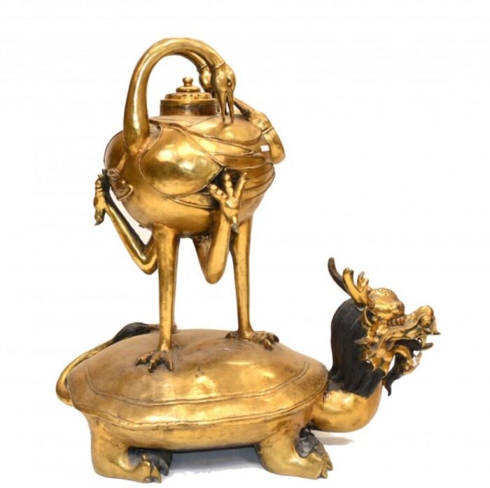 chinese dragon crane incense burner in bronze 10