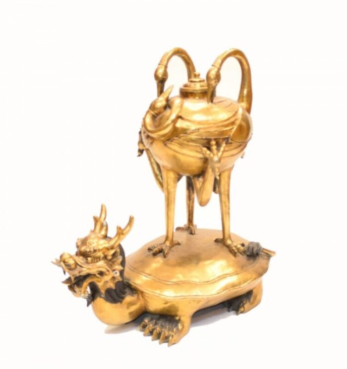 chinese dragon crane incense burner in bronze 2