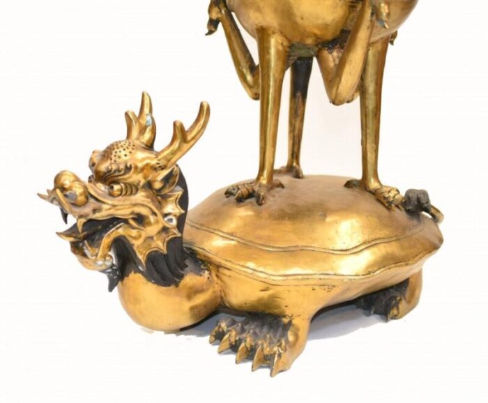 chinese dragon crane incense burner in bronze 4