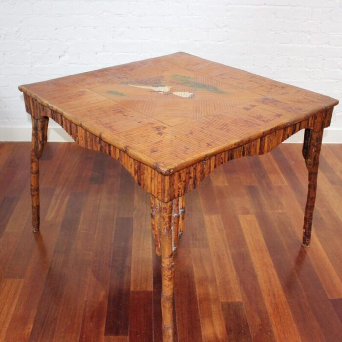 chinoiserie bamboo rattan card table 1890s 1123