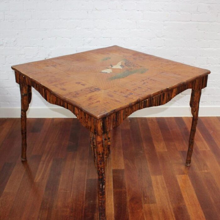 chinoiserie bamboo rattan card table 1890s 2687