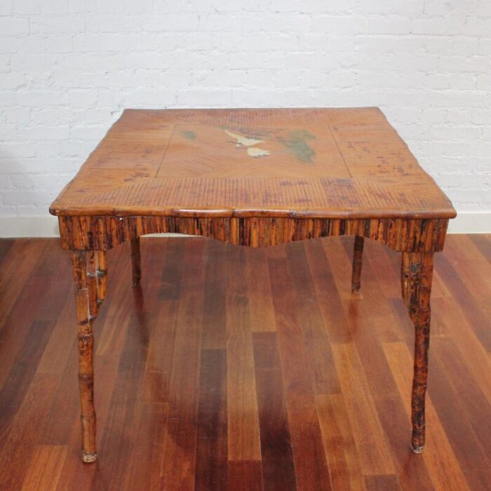 chinoiserie bamboo rattan card table 1890s 7065