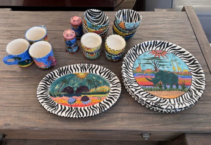 circa 1996 penzo zimbabwe safari splendor serve ware set of twenty two 3863