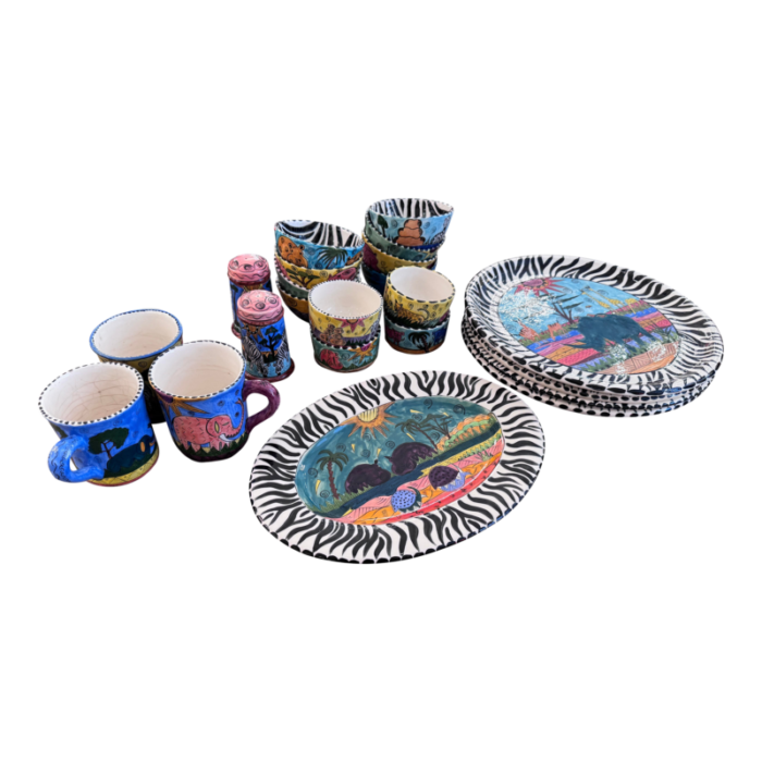 circa 1996 penzo zimbabwe safari splendor serve ware set of twenty two 7589