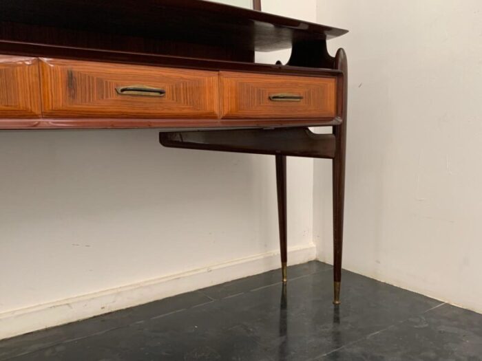 console with mirror in mahogany and rosewood with brass tips 1950s set of 2 2418