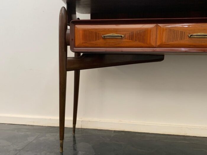 console with mirror in mahogany and rosewood with brass tips 1950s set of 2 4455