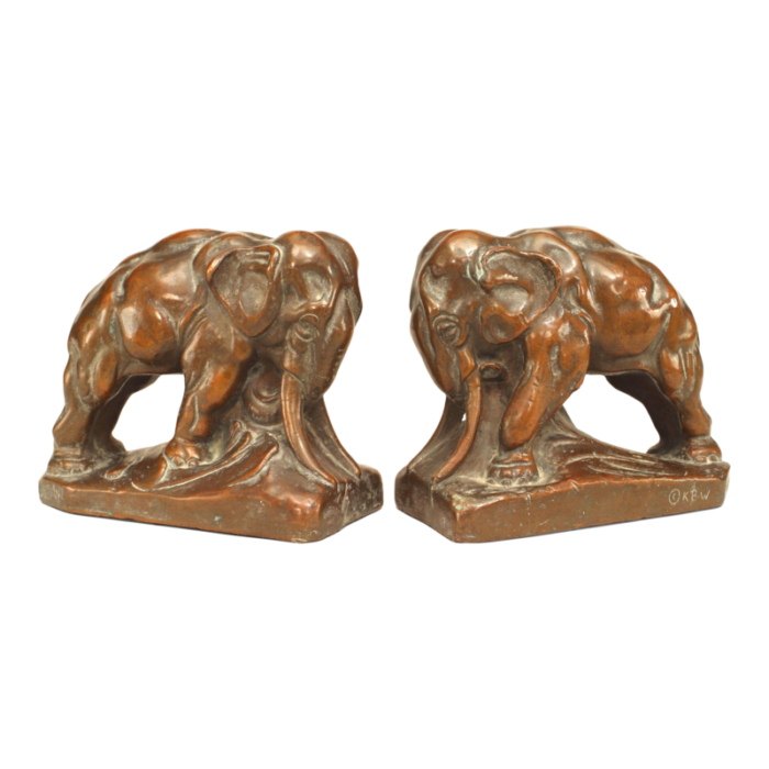 continental patinated copper elephant bookends a pair 0235