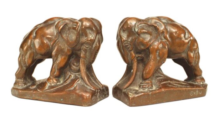 continental patinated copper elephant bookends a pair 4638