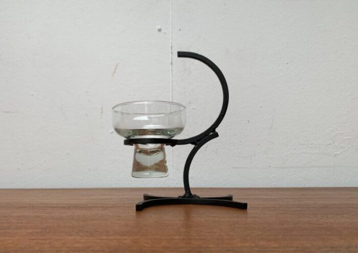 danish candleholder in metal and glass 1960s 1