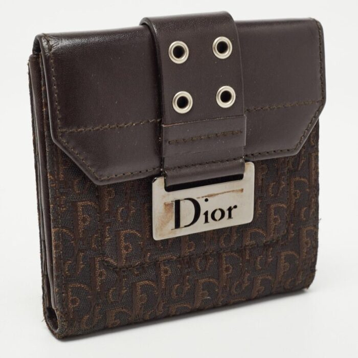 dior dark brown oblique canvas and leather street chic compact wallet 7274