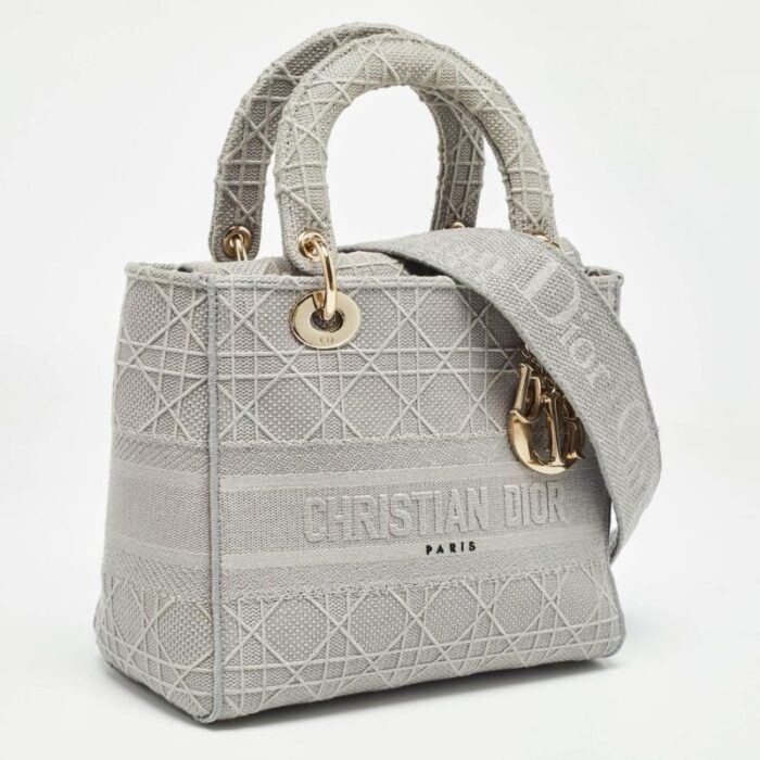 dior grey cannage embroidered canvas medium lady d lite tote 0614