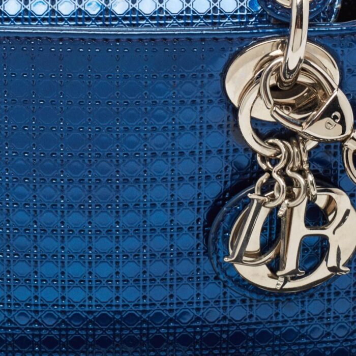 dior metallic blue microcannage patent leather mini lady tote 1971