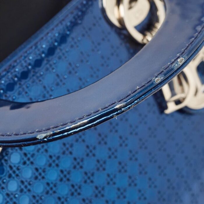 dior metallic blue microcannage patent leather mini lady tote 2556