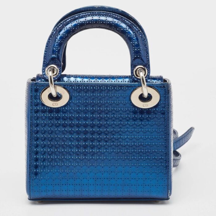 dior metallic blue microcannage patent leather mini lady tote 5578