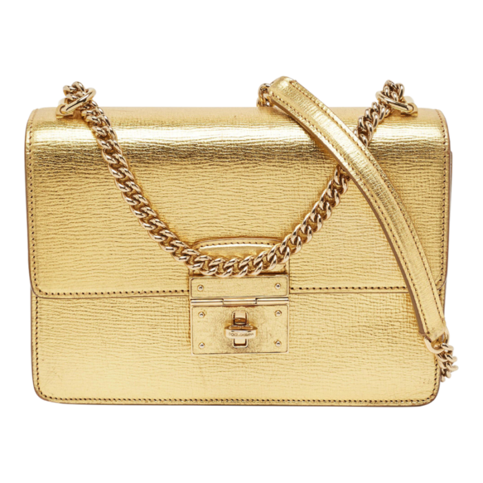 dolce and gabbana gold leather small rosalia shoulder bag 0350