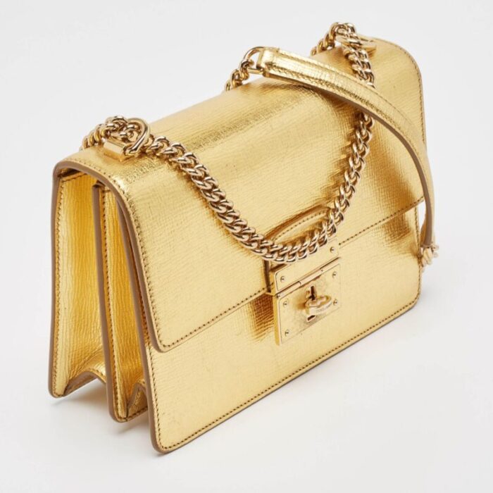 dolce and gabbana gold leather small rosalia shoulder bag 7464