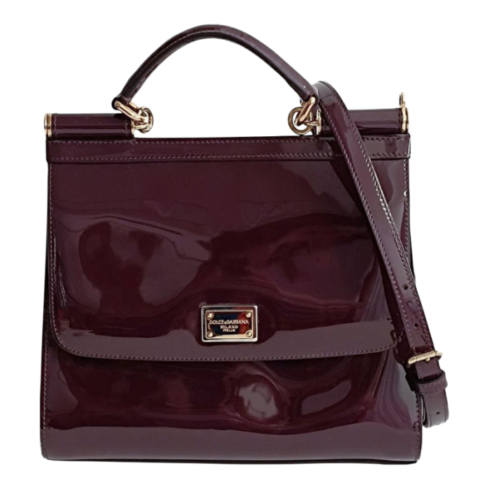 dolce and gabbana sicily grande shoulder bag in purple patent leather 9326