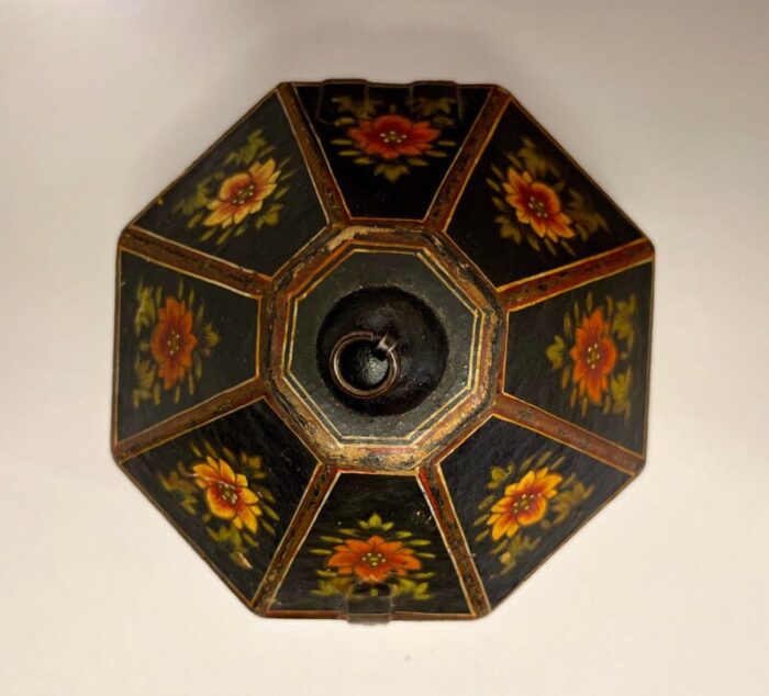 early 1900s antique indian mughal hand painted octagon marriage trinket jewelry box 2244