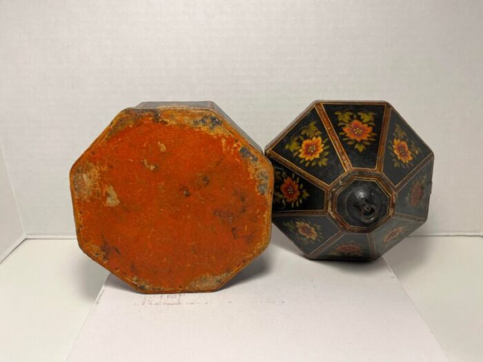 early 1900s antique indian mughal hand painted octagon marriage trinket jewelry box 4110