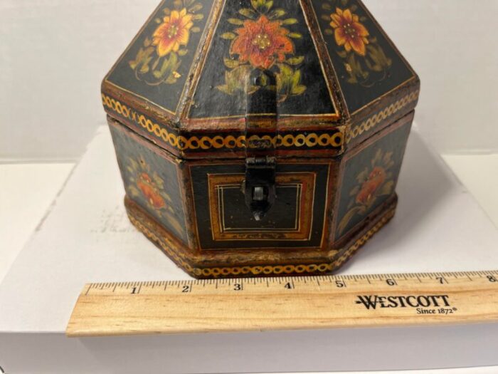 early 1900s antique indian mughal hand painted octagon marriage trinket jewelry box 6078