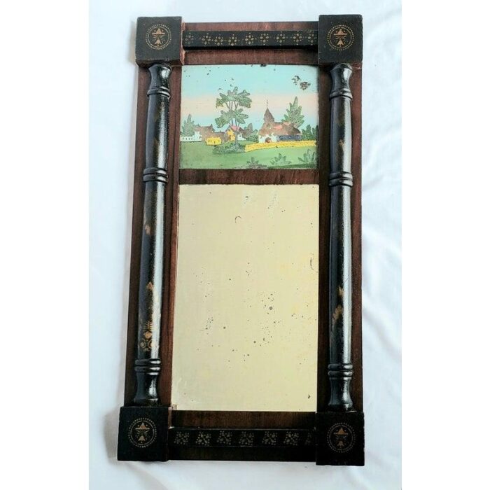 early 19th century federal style reverse painted trumeau mirror 2517