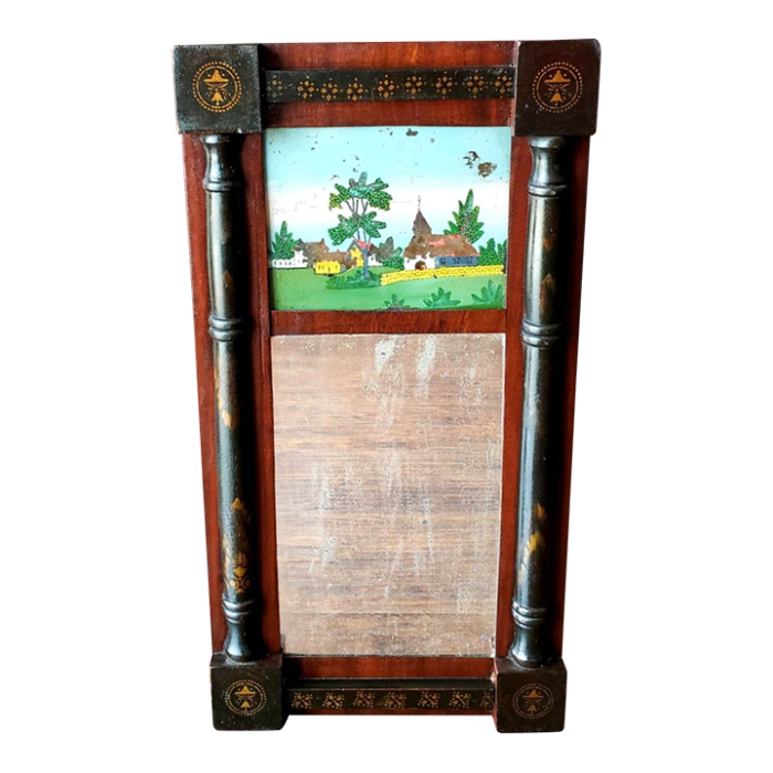 early 19th century federal style reverse painted trumeau mirror 3084