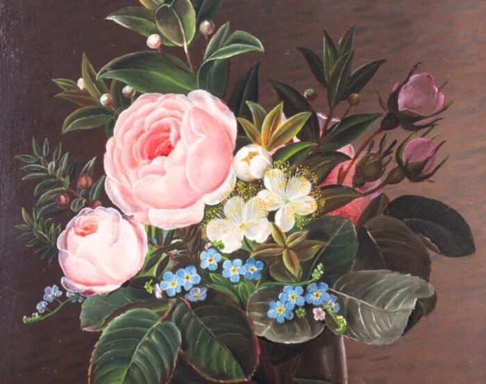 early 19th century floral composition still life oil on oak board by johan laurentz jensen danish 1800 1856 2621