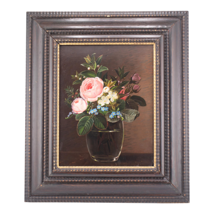 early 19th century floral composition still life oil on oak board by johan laurentz jensen danish 1800 1856 8253