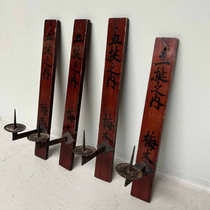 early 20th century japanese wooden candleholders set of 4 1