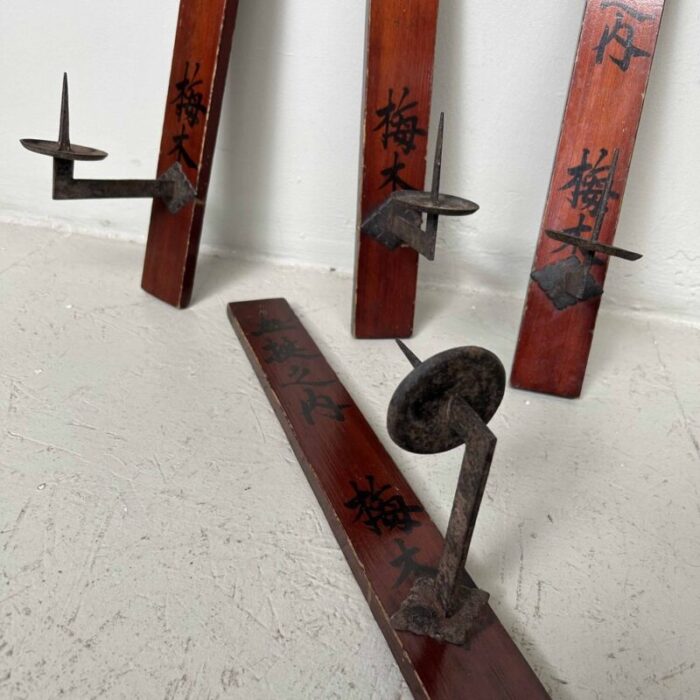 early 20th century japanese wooden candleholders set of 4 11