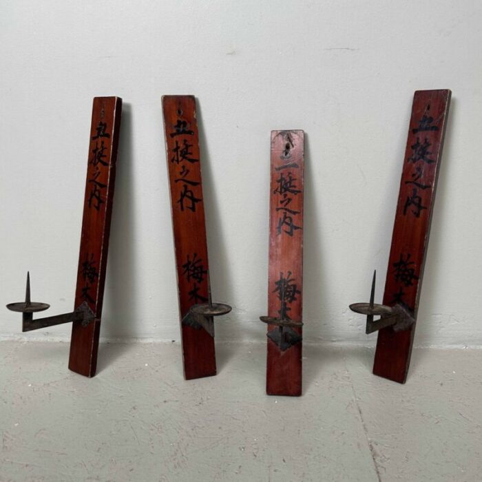 early 20th century japanese wooden candleholders set of 4 14