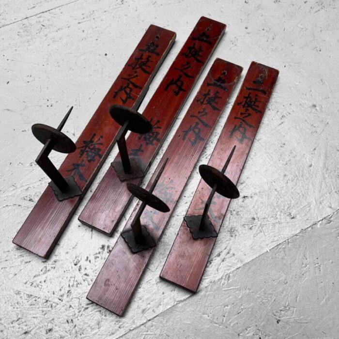 early 20th century japanese wooden candleholders set of 4 3