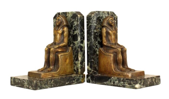 egyptian green marble and bronze bookends a pair 2109