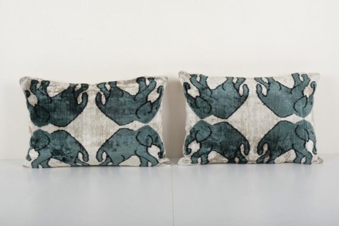 elephant pattern silk ikat velvetpillow covers set of 2 1