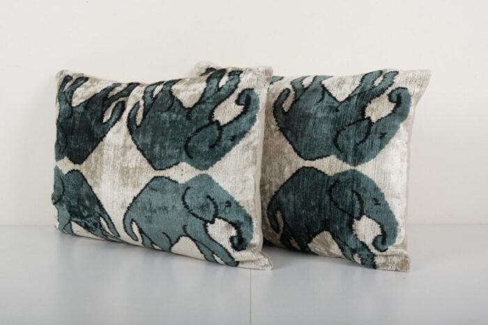 elephant pattern silk ikat velvetpillow covers set of 2 2