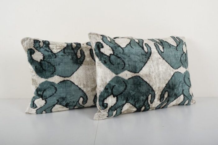 elephant pattern silk ikat velvetpillow covers set of 2 3