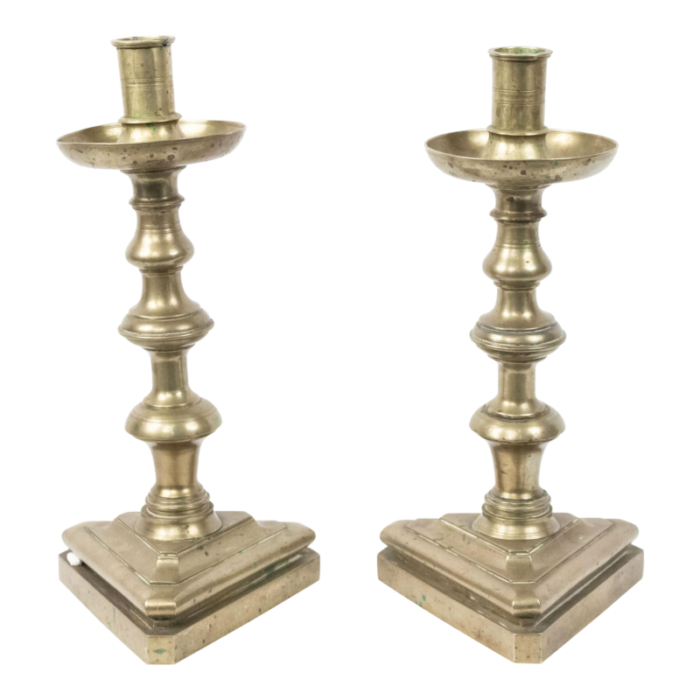 english country pewter candlesticks a pair 4336