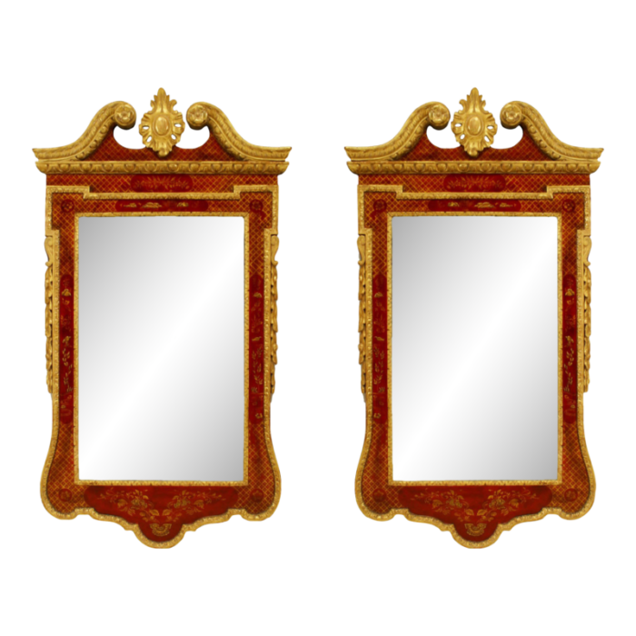 english georgian chinoiserie red lacquered wall mirrors a pair 6119