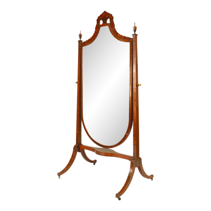 english sheraton style satinwood cheval mirror 2832